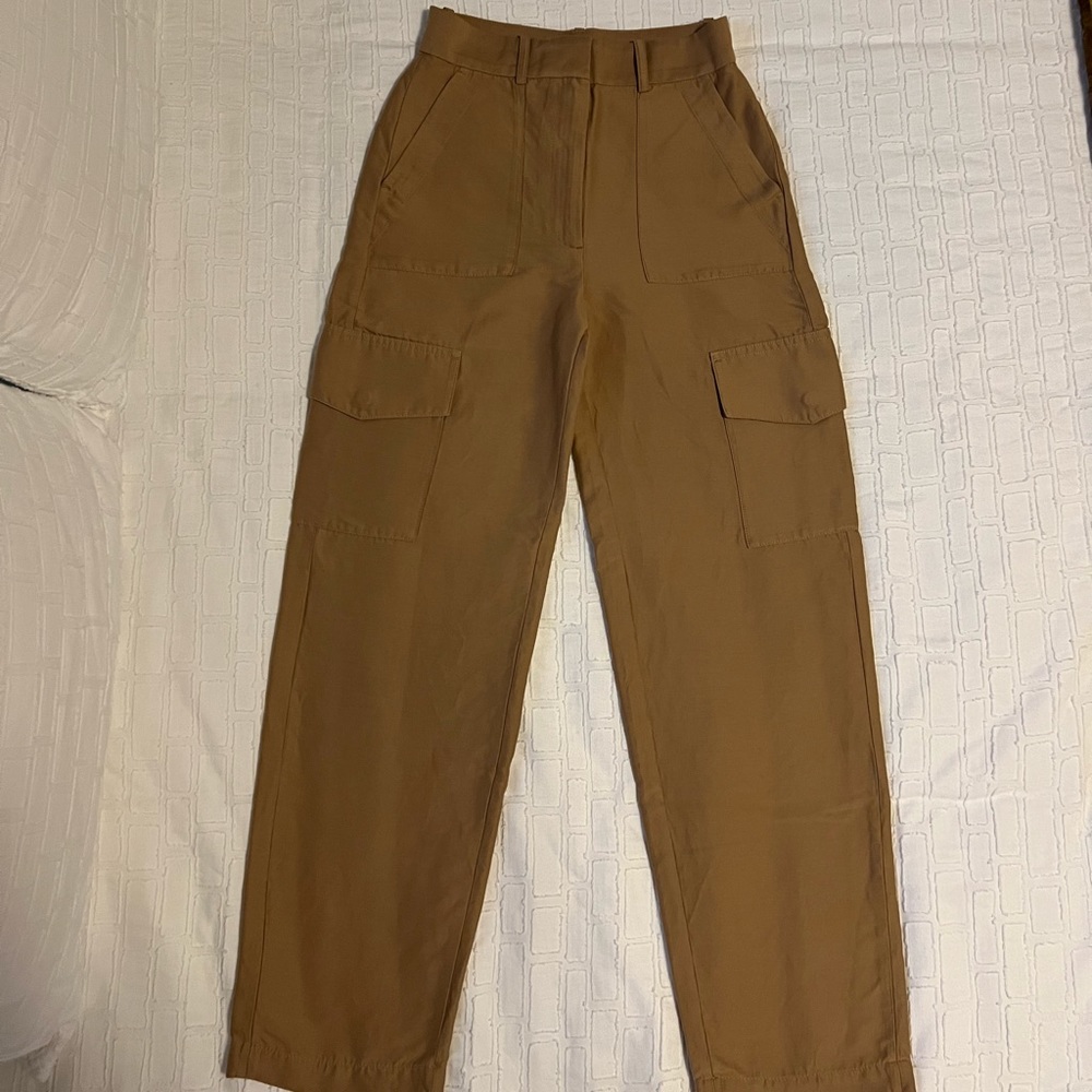 High Waisted Straight Leg Khaki Cargo Pant